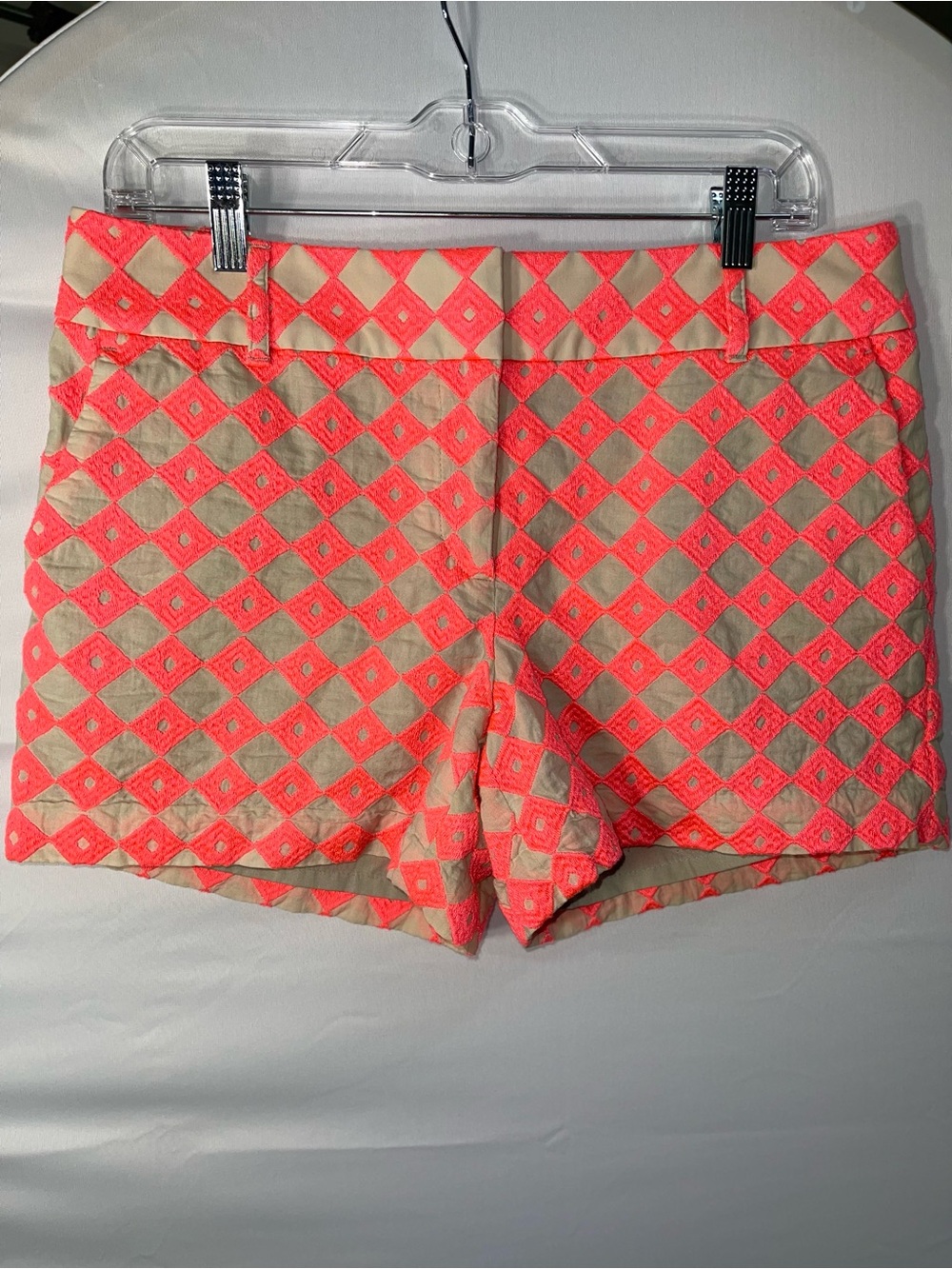 Loft The Riviera Neon Pink and Beige Lined Diamond-Pattern Women's Shorts Size 6